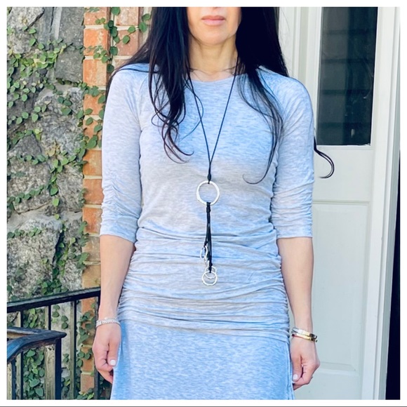 LIGHT GRAY 3/4 SLEEVES TOP WITH SIDE SHIRRING - Picture 5 of 6